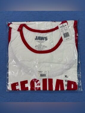 Jaws Amity Island New England Lifeguard Mens White Size XL Graphic Tank Top